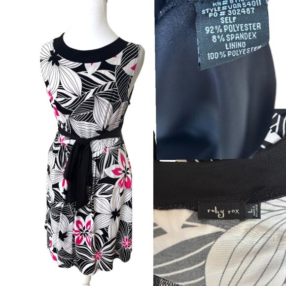 Y2K VINTAGE RUBY ROX BABY DOLL WRAP BOW TIE FLORAL DRESS M/L - Picture 4 of 4